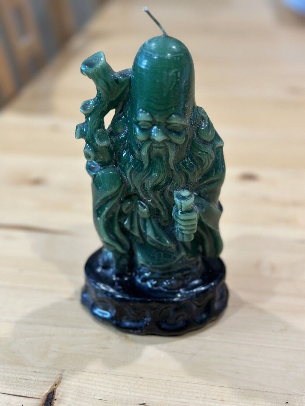 Vintage Faux WONY Italy Green Jade Colored Asian Chinese Wise Man Candle